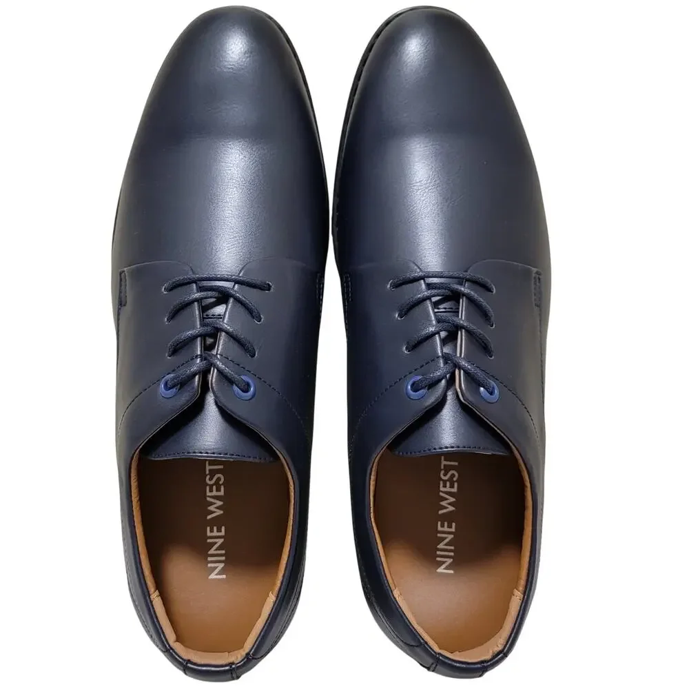 Nine West Men Mathias Plain Toe Derby Oxfords Size US 11M Navy Blue Faux Leather